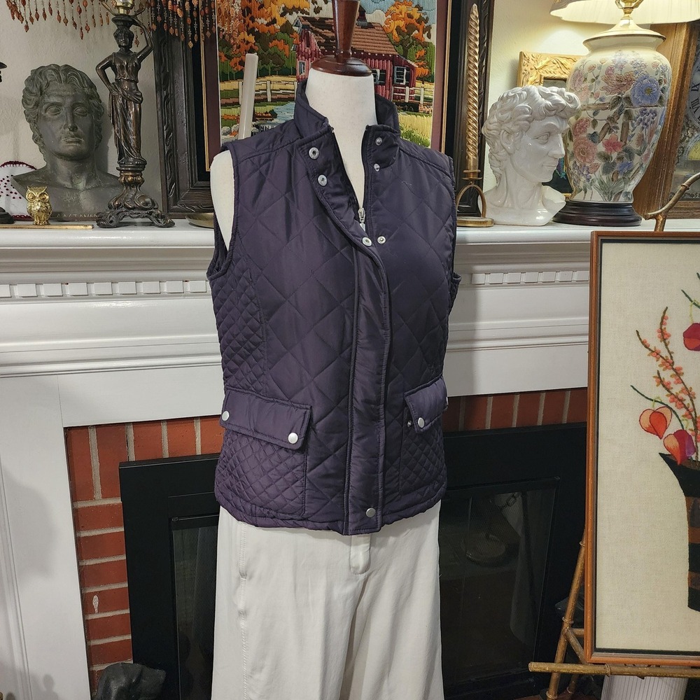 Keren Hart Womens XL Purple Quilted Vest Vintage 90s Full Zip Mockneck Puffer